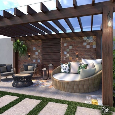 Pergola bioclimática de alumínio com acabamento de estrutura anodizante e pavilhão exterior